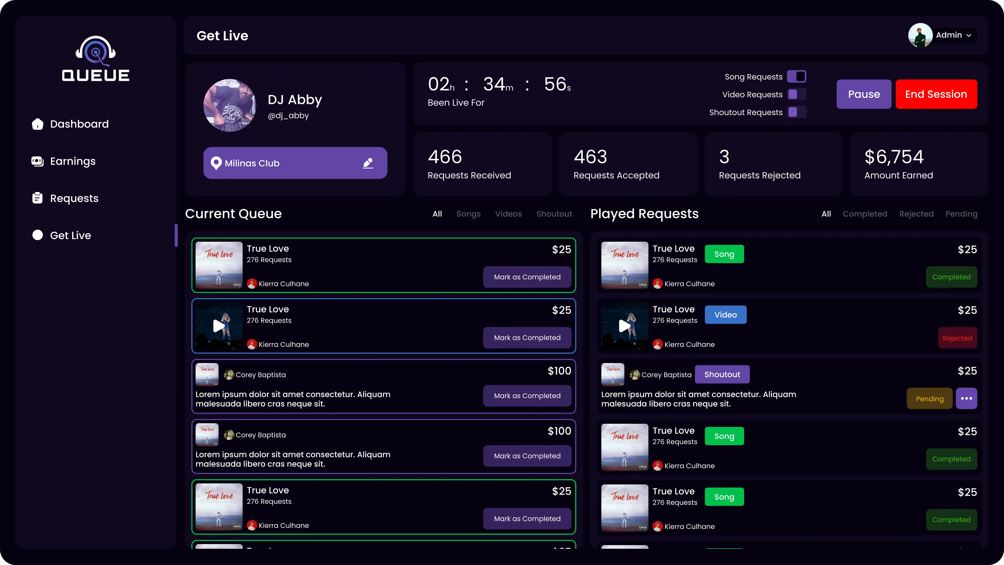 Queue DJ Live Panel